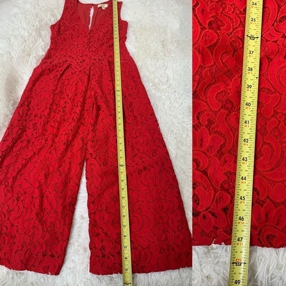 Anthropologie Jumpsuit pockets Jaeda Lace Wide-Leg Moulinette Soeurs Red size 2 - Picture 8 of 16
